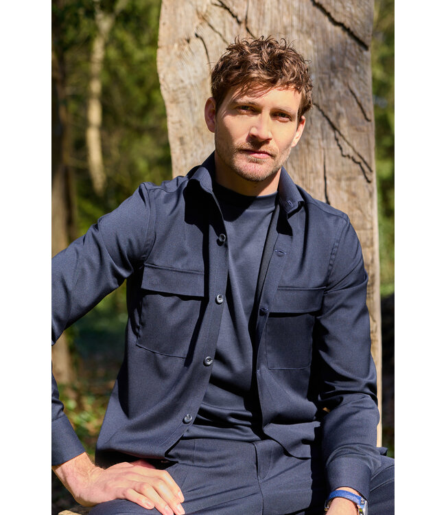 wol stretch overshirt donkerblauw