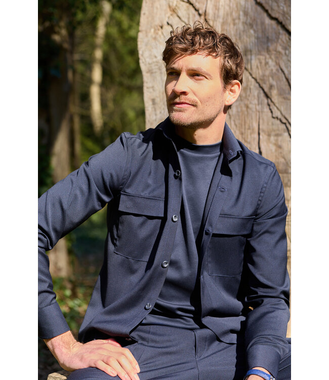 wol stretch overshirt donkerblauw