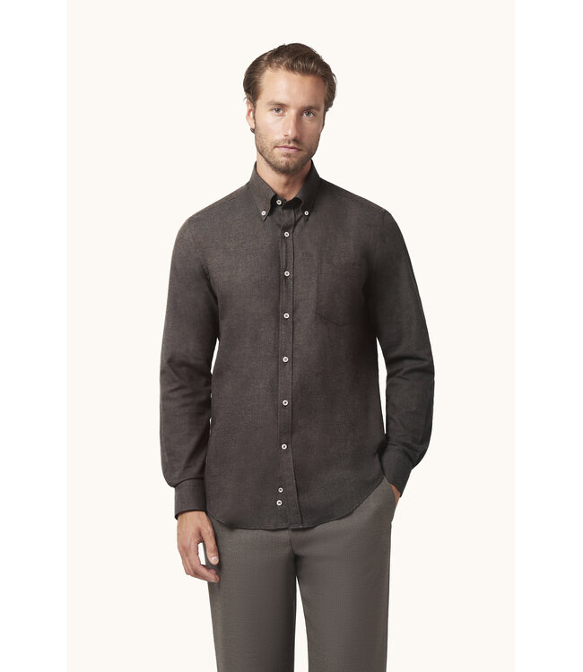 regular fit flanel overhemd bruin