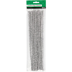 Chenille draad, dikte 6 mm, l: 30 cm, 24 stuks, zilver