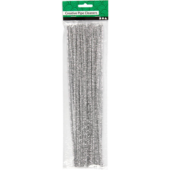 Creotime Chenille draad, dikte 6 mm, l: 30 cm, 24 stuks, zilver