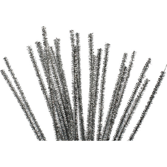 Creotime Chenille draad, dikte 6 mm, l: 30 cm, 24 stuks, zilver