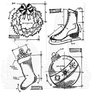 Tim Holtz Cling Stamp Blueprint Christmas nr. 2