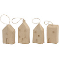 Creotime Papier Mache Huisjes 3x5,5-6,5cm 4st
