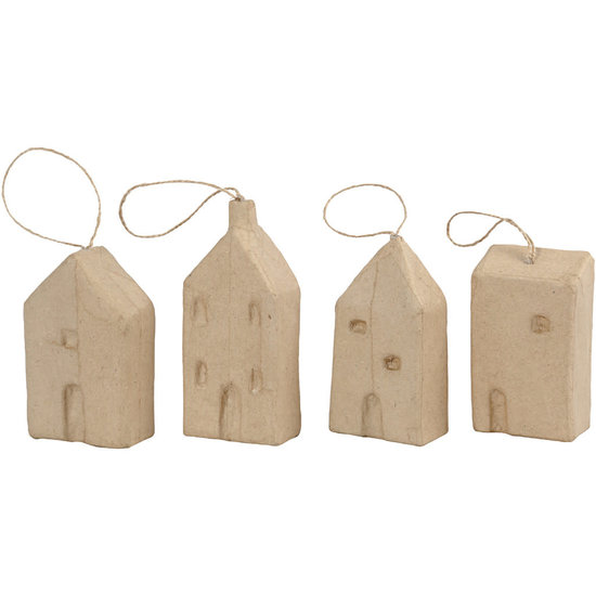 Creotime Papier Mache Huisjes 3x5,5-6,5cm 4st