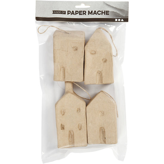 Creotime Papier Mache Huisjes 3x5,5-6,5cm 4st