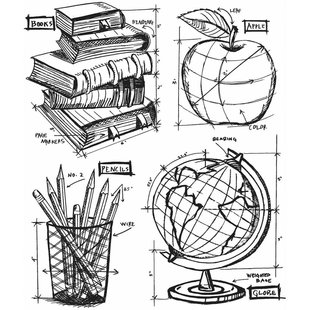 Tim Holtz Cling Stamp Blueprint Schoolhouse