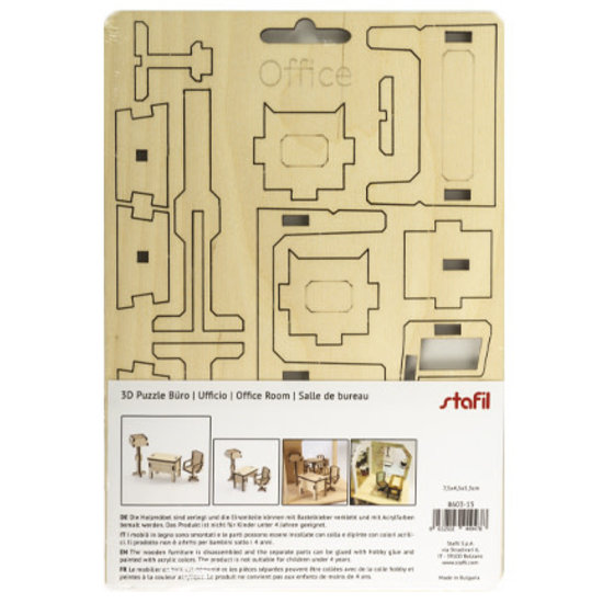Stafil SpA Houten 3D Poppen huis Miniaturen Kantoor 4,5x5x7,5cm