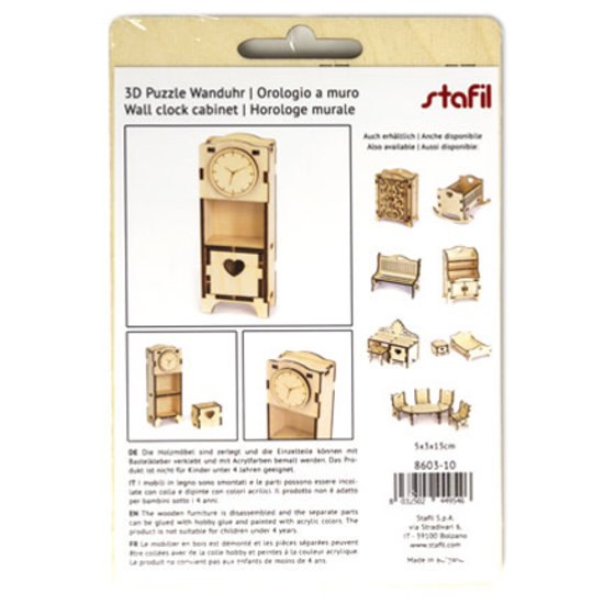 Stafil SpA Houten 3D Poppen huis Miniaturen Wand Klok 3x5x13cm