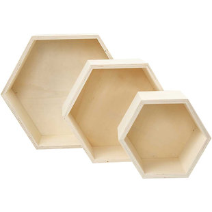 Houten homedeco doos, Hexagonaal set 3st