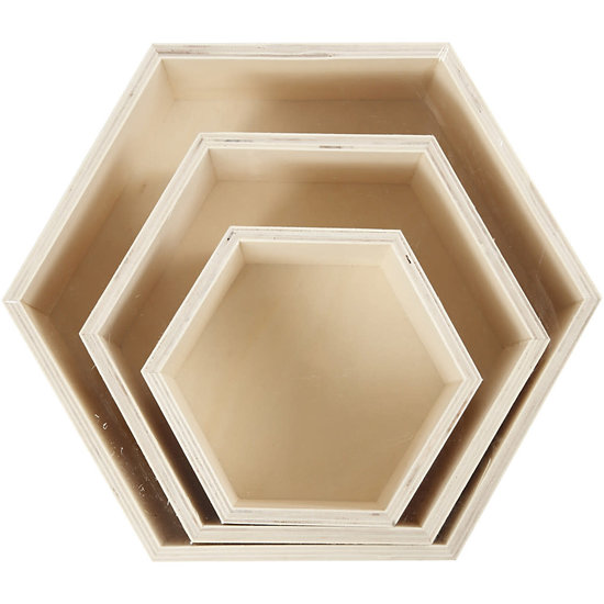 Creotime Houten homedeco doos, Hexagonaal set 3st