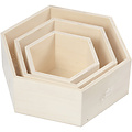 Creotime Houten homedeco doos, Hexagonaal set 3st