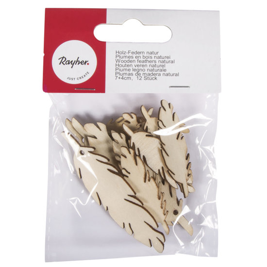 Rayher Houten veren 7 en 4 cm 12 stuks
