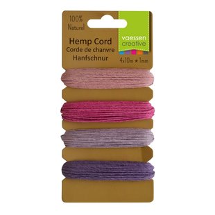 Hemp cord assortiment 4x10m d:1mm purple/pink