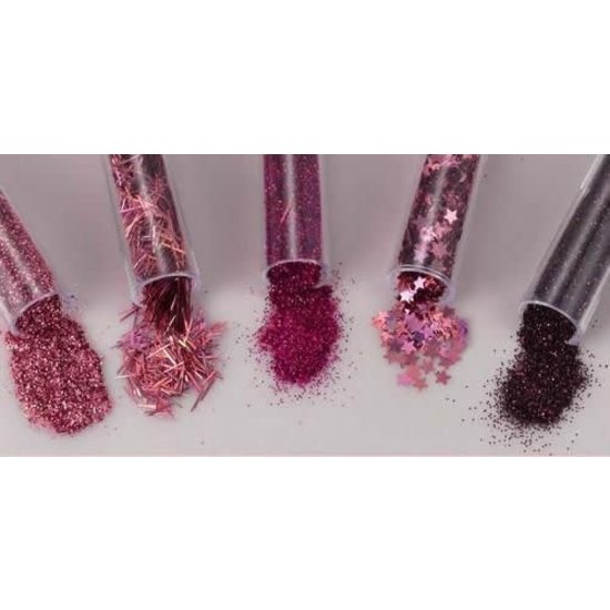 Hobby & Crafting Fun Glitterset assorti Cerise, 5 x 1,8 gr.