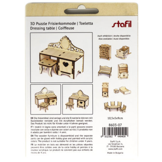 Stafil SpA Houten 3D Poppen huis Miniaturen Kaptafel 5x9x10,5cm