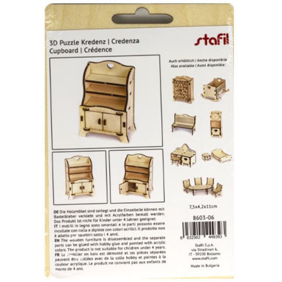 Stafil SpA Houten 3D Poppen huis Miniaturen Kast 4,2x7,5x11cm