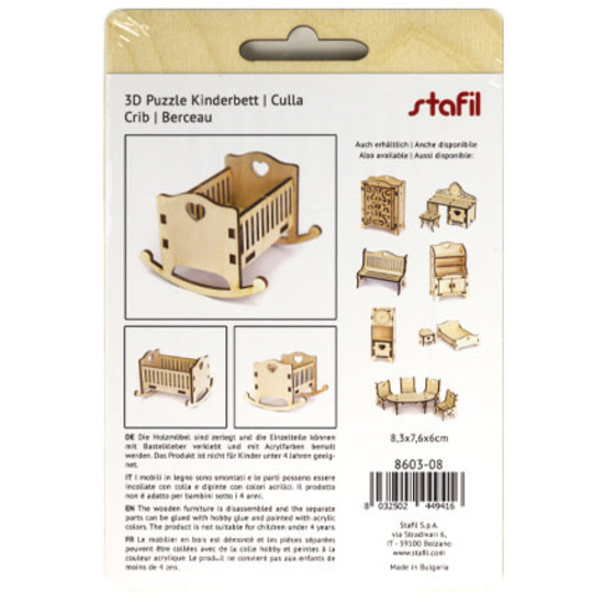 Stafil SpA Houten 3D Poppen huis Miniaturen Ledikant 6x7,6x8,3cm