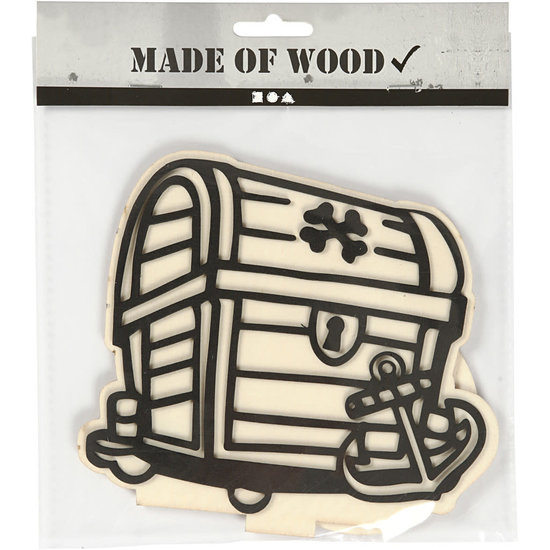 Creotime Houten Figuur Schatkist met voet 13,5 cm. hoog