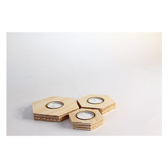 Pronty Houten Hexagon Theelichthouder 3st