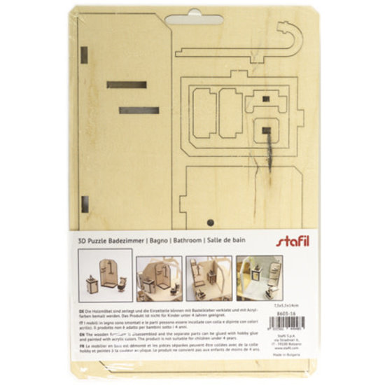Stafil SpA Houten 3D Poppen huis Miniaturen Badkamer 5,5x7,5x14cm