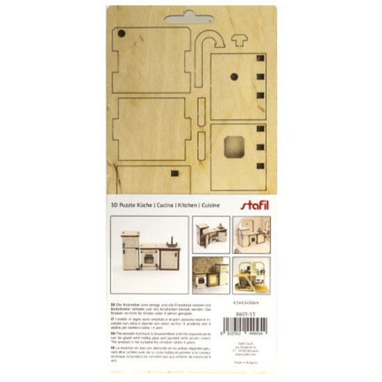 Stafil SpA Houten 3D Poppen huis Miniaturen Keuken 4,5x4,5x10cm