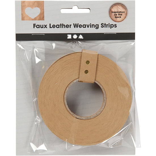 Creotime Faux Leather Vlechtstroken, B: 15 mm, 0,55 mm, Lichtbruin/gouden stippen, 9.50 m.