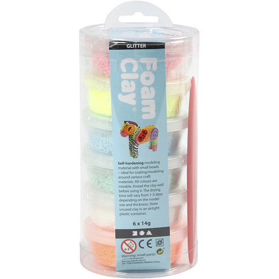 Creotime Foam Clay Glitter Pastel Kleuren 6 Doosjes van 14 gr.