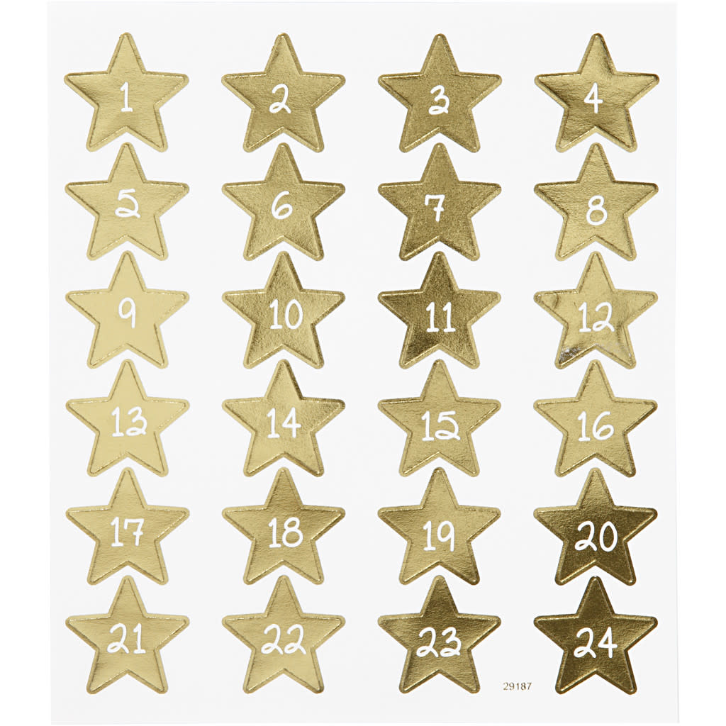 Veronderstelling naaimachine Emotie Stickers Cijfers 1 t/m 24 op gouden ster 1 vel 15-16.5cm | Creaflex