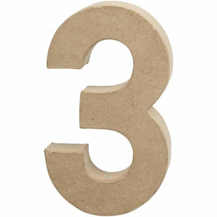 Papier Mache Cijfer 3 2,5x11,8x20,5cm