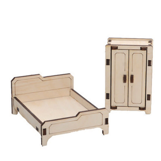 Stafil SpA Houten 3D Poppen huis Miniaturen Slaapkamer 5,5x9x12cm