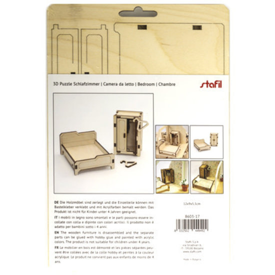 Stafil SpA Houten 3D Poppen huis Miniaturen Slaapkamer 5,5x9x12cm