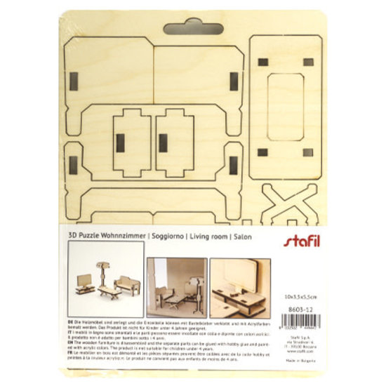 Stafil SpA Houten 3D Poppen huis Miniaturen Woonkamer 3,5x5x10cm