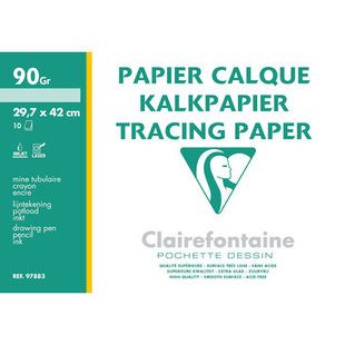 Clairefontaine Papier Calque Kalkpapier 90gr. 29,7x 42 cm. 10 vel.