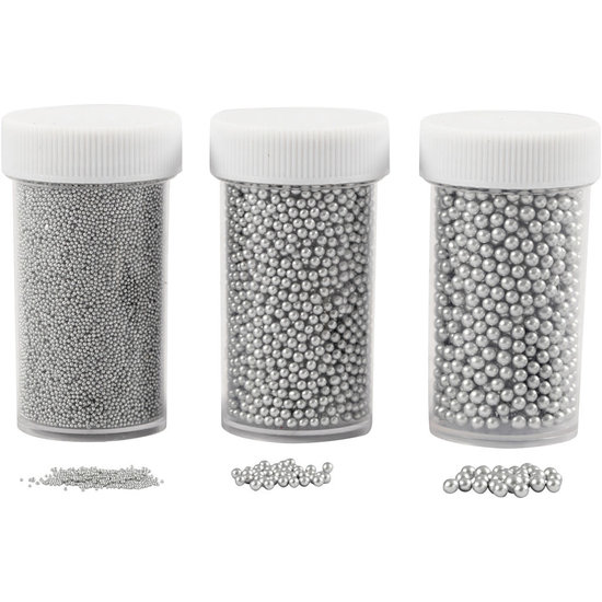 Creotime Mini Glasparels 0.6-0.8 + 1.5-2 + 3 mm Zilver