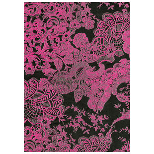 Vel Decopatch Papier Bloemenprint Kant Zwart/Roze