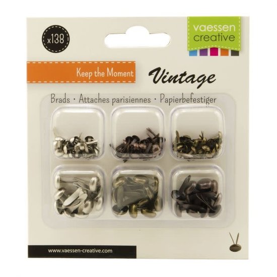 Vaessen Creative Brads Splitpennen Vintage  Maten 4x3/8x13mm. 138 st. Assortie
