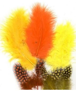 Veren Marabou & Guinea Mix Geel/Oranje 18st