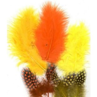 Veren Marabou & Guinea Mix Geel/Oranje 18st