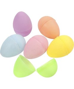 Eieren plastic 12st. Pastelkleuren H: 6 cm. D 4 cm.