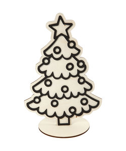 Houten Figuur Kerstboom met voet 19,5 cm. hoog