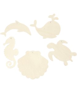 Decoratie Houten Hanger Zeedieren 5st