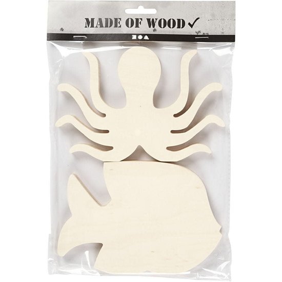 Creotime Decoratie Houten Waterwereld Figuur Octopus & Vis 1,2x11x16cm