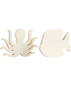Decoratie Houten Waterwereld Figuur Octopus & Vis 1,2x11x16cm