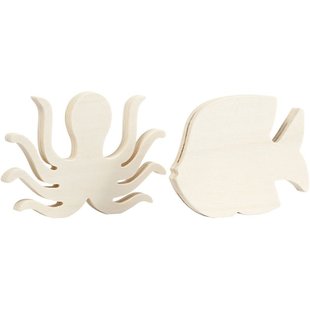 Decoratie Houten Waterwereld Figuur Octopus & Vis 1,2x11x16cm