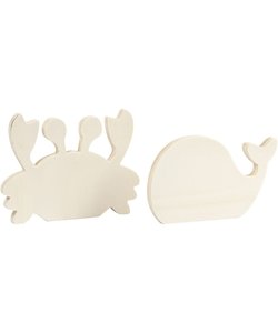 Decoratie Houten Waterwereld Figuur Krab & Walvis 1,2x12x16cm