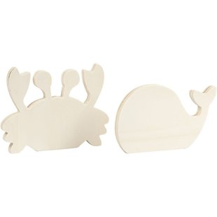 Decoratie Houten Waterwereld Figuur Krab & Walvis 1,2x12x16cm