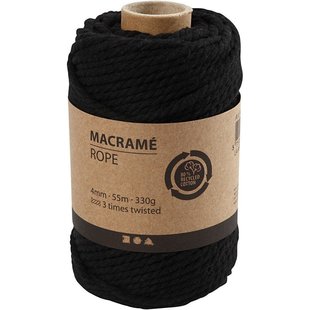 Macramé Koord  4mm 55m 330g Zwart