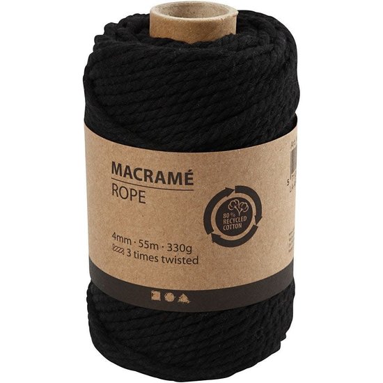 Creotime Macramé Koord  4mm 55m 330g Zwart