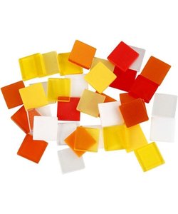 Mozaiek kunststof 10x10 mm, 25 gr. rood/oranje/geel/wit